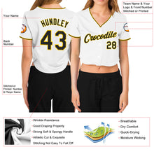 Загрузить изображение в средство просмотра галереи, Custom Women's White Black-Gold V-Neck Cropped Baseball Jersey