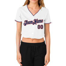 Загрузить изображение в средство просмотра галереи, Custom Women's White Navy-Red V-Neck Cropped Baseball Jersey