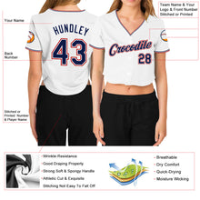 Загрузить изображение в средство просмотра галереи, Custom Women's White Navy-Red V-Neck Cropped Baseball Jersey