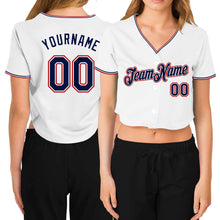 Загрузить изображение в средство просмотра галереи, Custom Women's White Navy-Red V-Neck Cropped Baseball Jersey