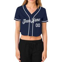 Загрузить изображение в средство просмотра галереи, Custom Women's Navy White V-Neck Cropped Baseball Jersey