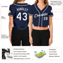Загрузить изображение в средство просмотра галереи, Custom Women's Navy White V-Neck Cropped Baseball Jersey