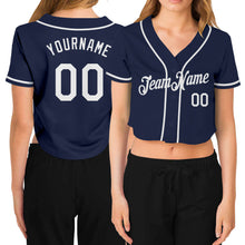 Загрузить изображение в средство просмотра галереи, Custom Women's Navy White V-Neck Cropped Baseball Jersey
