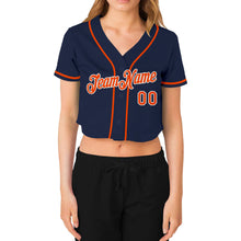 Загрузить изображение в средство просмотра галереи, Custom Women's Navy Orange-White V-Neck Cropped Baseball Jersey