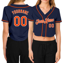 Загрузить изображение в средство просмотра галереи, Custom Women's Navy Orange-White V-Neck Cropped Baseball Jersey