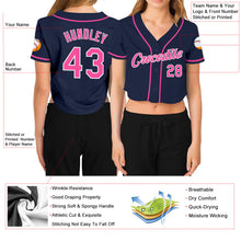 Загрузить изображение в средство просмотра галереи, Custom Women's Navy Pink-White V-Neck Cropped Baseball Jersey