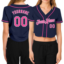 Загрузить изображение в средство просмотра галереи, Custom Women's Navy Pink-White V-Neck Cropped Baseball Jersey