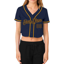 Загрузить изображение в средство просмотра галереи, Custom Women's Navy Navy-Gold V-Neck Cropped Baseball Jersey