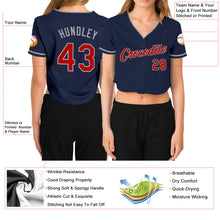Загрузить изображение в средство просмотра галереи, Custom Women's Navy Red-Gray V-Neck Cropped Baseball Jersey