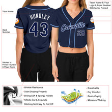 Загрузить изображение в средство просмотра галереи, Custom Women's Navy Navy-White V-Neck Cropped Baseball Jersey
