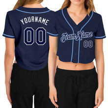Загрузить изображение в средство просмотра галереи, Custom Women's Navy Navy-White V-Neck Cropped Baseball Jersey