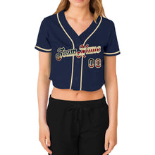 Загрузить изображение в средство просмотра галереи, Custom Women's Navy Vintage USA Flag-Cream V-Neck Cropped Baseball Jersey