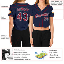 Загрузить изображение в средство просмотра галереи, Custom Women's Navy Crimson-White V-Neck Cropped Baseball Jersey