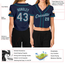 Загрузить изображение в средство просмотра галереи, Custom Women's Navy Gray-Aqua V-Neck Cropped Baseball Jersey
