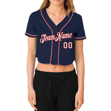 Загрузить изображение в средство просмотра галереи, Custom Women's Navy White-Red V-Neck Cropped Baseball Jersey
