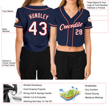 Загрузить изображение в средство просмотра галереи, Custom Women's Navy White-Red V-Neck Cropped Baseball Jersey