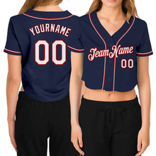 Загрузить изображение в средство просмотра галереи, Custom Women's Navy White-Red V-Neck Cropped Baseball Jersey