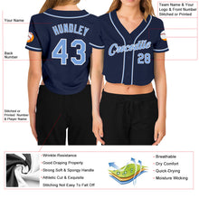 Загрузить изображение в средство просмотра галереи, Custom Women's Navy Light Blue-White V-Neck Cropped Baseball Jersey