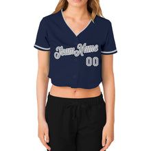 Загрузить изображение в средство просмотра галереи, Custom Women's Navy Gray-White V-Neck Cropped Baseball Jersey