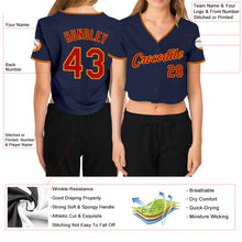 Загрузить изображение в средство просмотра галереи, Custom Women's Navy Red-Gold V-Neck Cropped Baseball Jersey