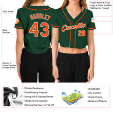 Laden Sie das Bild in den Galerie-Viewer, Custom Women's Green Orange-White V-Neck Cropped Baseball Jersey