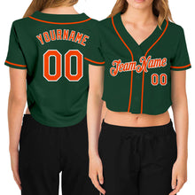 Laden Sie das Bild in den Galerie-Viewer, Custom Women's Green Orange-White V-Neck Cropped Baseball Jersey