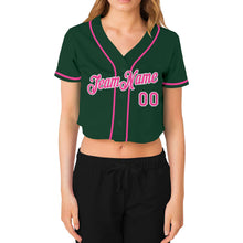 Laden Sie das Bild in den Galerie-Viewer, Custom Women's Green Pink-White V-Neck Cropped Baseball Jersey