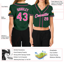 Laden Sie das Bild in den Galerie-Viewer, Custom Women's Green Pink-White V-Neck Cropped Baseball Jersey