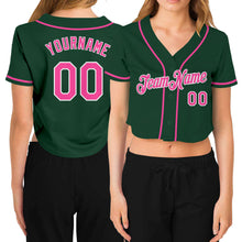 Laden Sie das Bild in den Galerie-Viewer, Custom Women's Green Pink-White V-Neck Cropped Baseball Jersey
