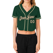 Laden Sie das Bild in den Galerie-Viewer, Custom Women's Green Cream-Black V-Neck Cropped Baseball Jersey