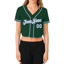 Laden Sie das Bild in den Galerie-Viewer, Custom Women's Green White-Light Blue V-Neck Cropped Baseball Jersey