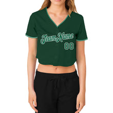 Laden Sie das Bild in den Galerie-Viewer, Custom Women's Green Kelly Green-White V-Neck Cropped Baseball Jersey