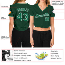 Laden Sie das Bild in den Galerie-Viewer, Custom Women's Green Kelly Green-White V-Neck Cropped Baseball Jersey