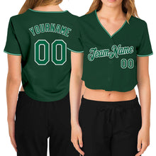 Laden Sie das Bild in den Galerie-Viewer, Custom Women's Green Kelly Green-White V-Neck Cropped Baseball Jersey