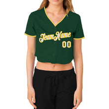 Laden Sie das Bild in den Galerie-Viewer, Custom Women's Green White-Gold V-Neck Cropped Baseball Jersey