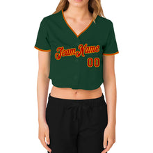 Загрузить изображение в средство просмотра галереи, Custom Women's Green Red-Gold V-Neck Cropped Baseball Jersey