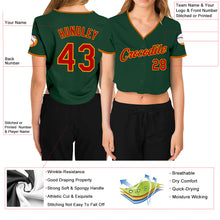 Загрузить изображение в средство просмотра галереи, Custom Women's Green Red-Gold V-Neck Cropped Baseball Jersey