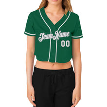 Laden Sie das Bild in den Galerie-Viewer, Custom Women's Kelly Green White-Gray V-Neck Cropped Baseball Jersey