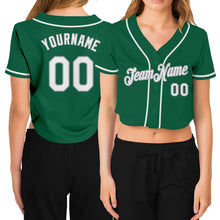 Laden Sie das Bild in den Galerie-Viewer, Custom Women's Kelly Green White-Gray V-Neck Cropped Baseball Jersey