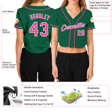 Laden Sie das Bild in den Galerie-Viewer, Custom Women's Kelly Green Pink-White V-Neck Cropped Baseball Jersey