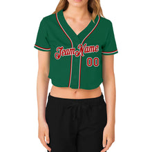 Загрузить изображение в средство просмотра галереи, Custom Women's Kelly Green Red-White V-Neck Cropped Baseball Jersey