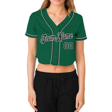 Laden Sie das Bild in den Galerie-Viewer, Custom Women's Kelly Green Black-White V-Neck Cropped Baseball Jersey