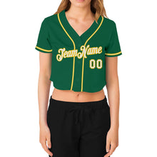 Laden Sie das Bild in den Galerie-Viewer, Custom Women's Kelly Green White-Gold V-Neck Cropped Baseball Jersey