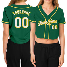 Laden Sie das Bild in den Galerie-Viewer, Custom Women's Kelly Green White-Gold V-Neck Cropped Baseball Jersey