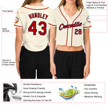 Laden Sie das Bild in den Galerie-Viewer, Custom Women's Cream Red-Navy V-Neck Cropped Baseball Jersey