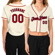 Laden Sie das Bild in den Galerie-Viewer, Custom Women's Cream Red-Navy V-Neck Cropped Baseball Jersey