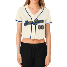 Загрузить изображение в средство просмотра галереи, Custom Women's Cream Royal-Gold V-Neck Cropped Baseball Jersey