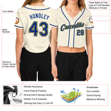 Загрузить изображение в средство просмотра галереи, Custom Women's Cream Royal-Gold V-Neck Cropped Baseball Jersey