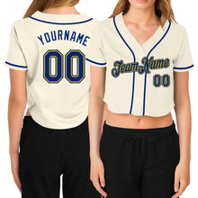 Загрузить изображение в средство просмотра галереи, Custom Women's Cream Royal-Gold V-Neck Cropped Baseball Jersey