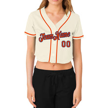 Load image into Gallery viewer, Custom Women's Cream Orange-Royal V-Neck Cropped Baseball Jersey